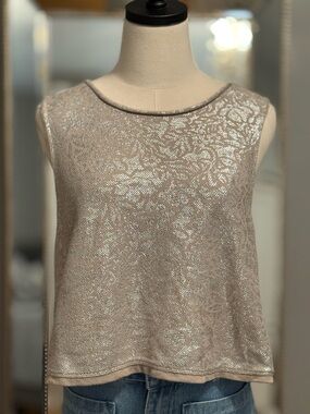 Free People Metallic Floral Print Cropped Tank Top Size: Color: Silver Beige